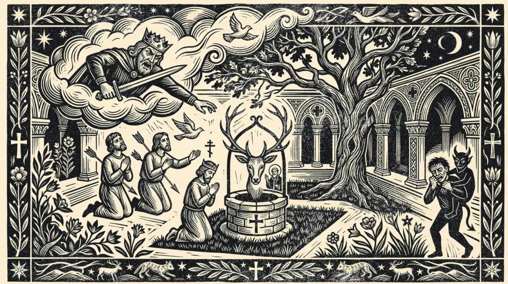 The Princes, the Hart and the Well in the Cloister
