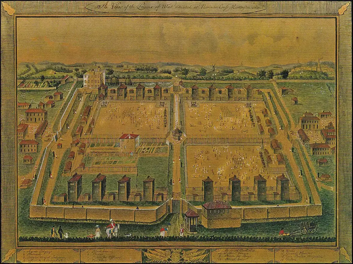 Historic depiction of Norman Cross prisoner-of-war depot