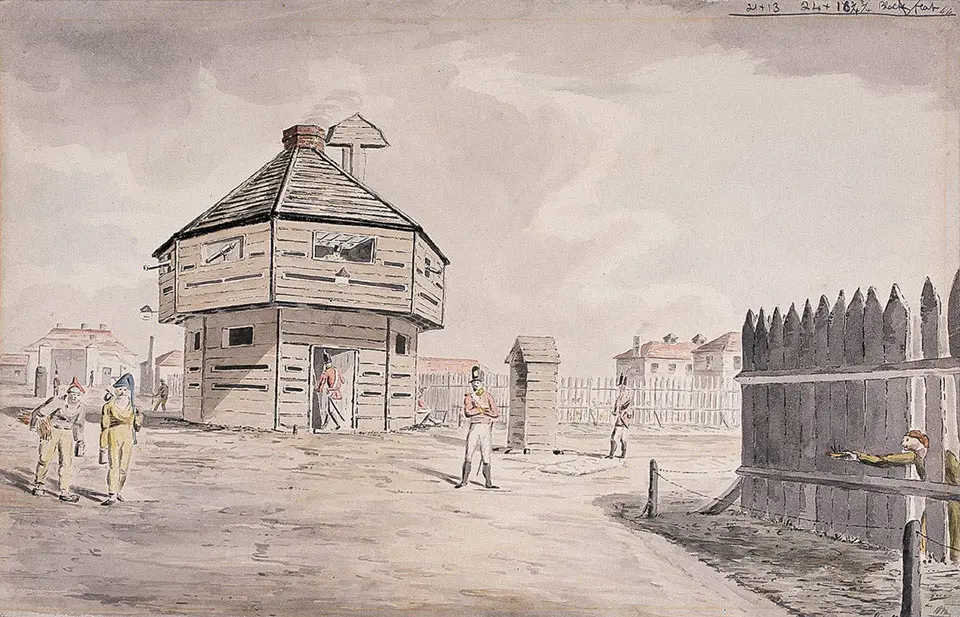 Captain George Lloyd's 1809 watercolour of the blockhouse at Norman Cross