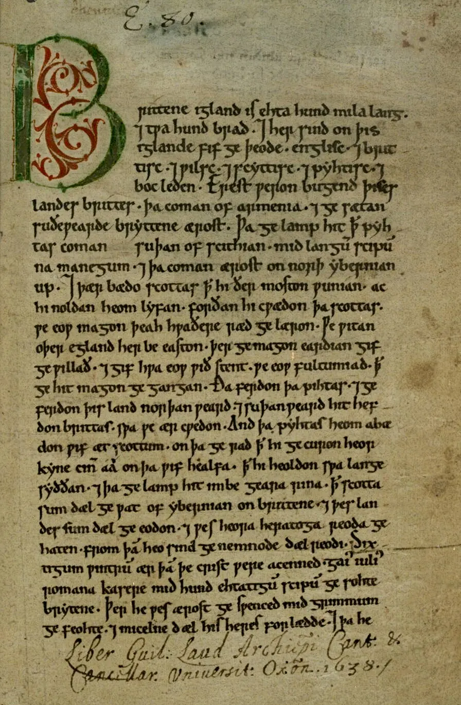 A page from the Peterborough Chronicle medieval manuscript