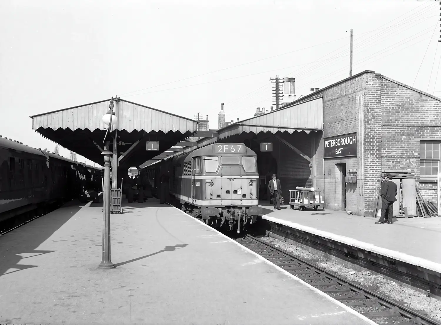 Train arriving at Peterborough East station in 1964