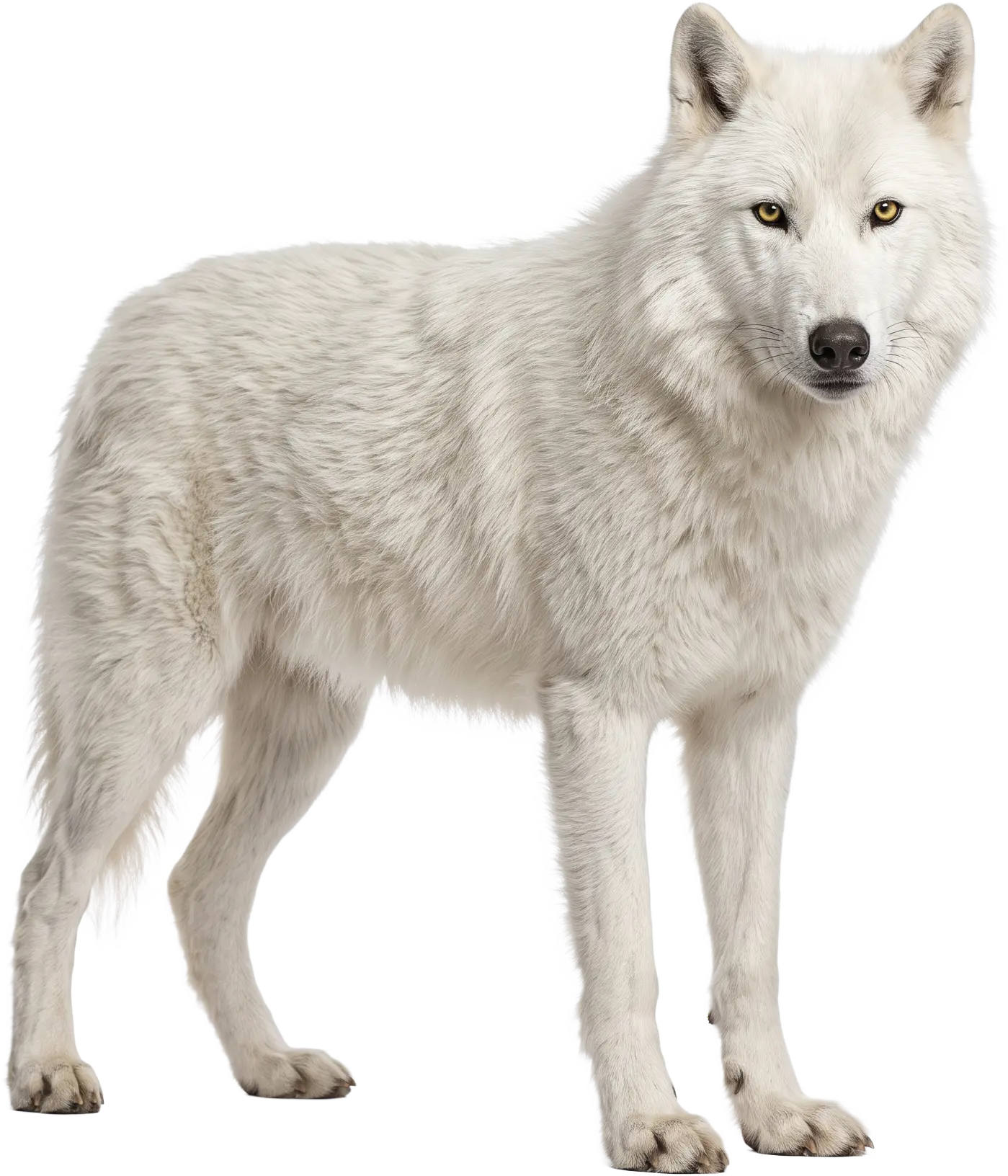 A pale wolf in a dark woodland, inspired by the legend of Hereward and the White Wolf